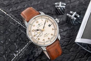 Zeppelin Méditerranée 9668-5 Automatic Vīriešu Pulkstenis 40mm Beige Dial Brown Leather Strap (9668-5)