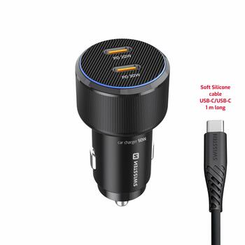 Swissten PD 2x USB-C Automašīnas Lādētājs 50W ar USB-C - USB-C Kabeli 1m (20111909)