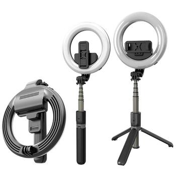 Mocco 4in1 Universāls Selfie Stick ar 3 toņu LED lampu / Tripod Statnis / Bluetooth Tālvadības pults (MOC-SELF-4IN1-VLOG)