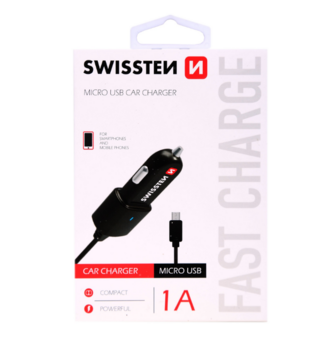 Swissten Премиум Автомобильная зарядка 12 / 24V  + кабель Micro USB (SW-CCH-1A-B)