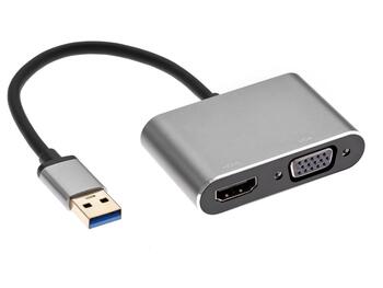 RoGer DrongDisplay Adapteris USB to VGA/HDMI + Audio / iOS/Android/Windows/macOS (RO-DGK-2IN1-2)