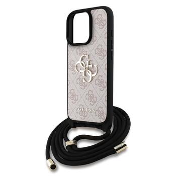Guess PU 4G Metal Logo Crossbody Strap Case Защитный чехол для iPhone 15 Pro Max / розовый (GUHCP15XP4GMGCRP)