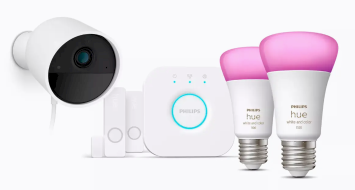Philips Hue Secure Набор для начала работы Камера 2 датчика 2 лампы мостик (20865874905)