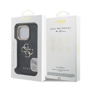 Guess PU 4G Metal Logo Stand Camera Frame Case Защитный чехол для iPhone 15 Pro / чёрный (GUHCP15LPCS4GP4K)