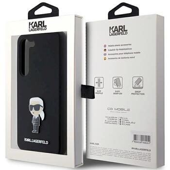 Karl Lagerfeld KLHCS23SSMHKNPK Silicone Ikonik Metal Pin Aizsargapvalks priekš Samsung Galaxy S23 / melns (KLHCS23SSMHKNPK)