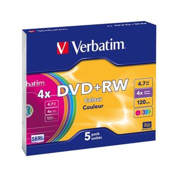 Verbatim Матрицы DVD+RW 4.7GB 4x Colour Дополнительная защита / 5 Pack Slim (43297V)