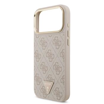 Guess PU Leather 4G Strass Triangle Logo Gold Frame MagSafe Case Защитный чехол для iPhone 17 Pro Max / розовый (GUHMP17XP4GTDGMP)