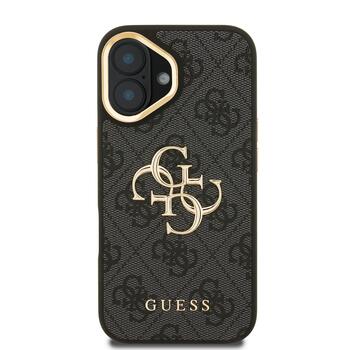 Guess PU 4G Metal Logo Stand Camera Frame Case Aizsargapvalks priekš iPhone 16 / melns (GUHCP16SPCS4GP4K)
