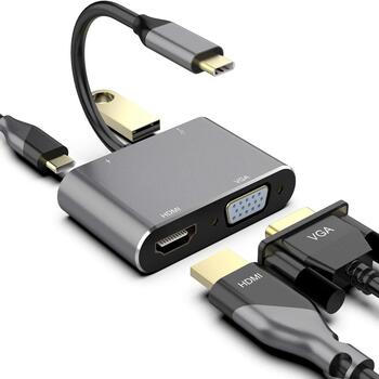 RoGer USB-C Мультимедиа адаптер HDMI 4K@30Hz / VGA 1080p / USB 3.0 / USB-C PD (RO-USBC-4IN1-GR)