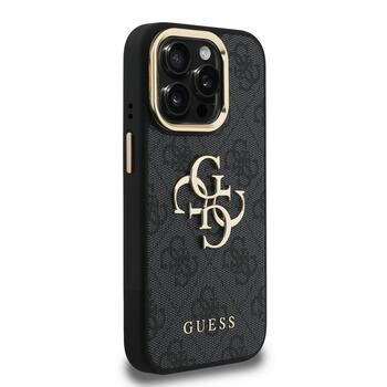 Guess PU 4G Metal Logo Stand Camera Frame Case Защитный чехол для iPhone 15 Pro / чёрный (GUHCP15LPCS4GP4K)