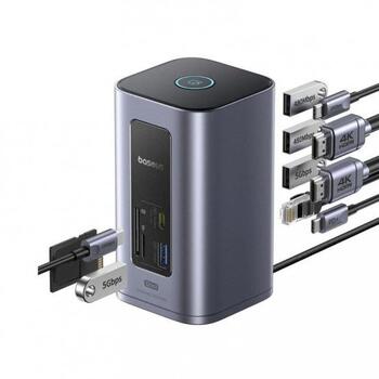 Baseus Air Spacemate 12-в-1 USB-C док-станция 2xHDMI 4K@60Hz | 2xUSB-C 10Gb/s | 2xUSB-A 5Gb/s | 2xUSB-A 480Mb/s | RJ45 | SD/microSD | USB-C PD / серый (B00568103813-00)