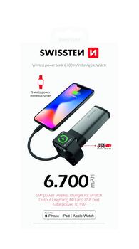 Swissten 2in1 6700 mAh Power Bank / Lightning-кабель MFi / Беспроводное зарядное устройство для Apple Watch (SW-PWB-AIO-6700)