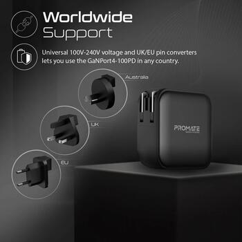 Promate GaNPort4-100PD GaNFast™ Зарядное устройство EU/US/UK/AUS (GANPORT4100PD)