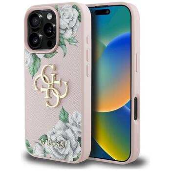 Case Guess Grained Roses Big 4G logo Защитный чехол для iPhone 16 Pro Max / розовый (GUHCP16XPGROP4MP)