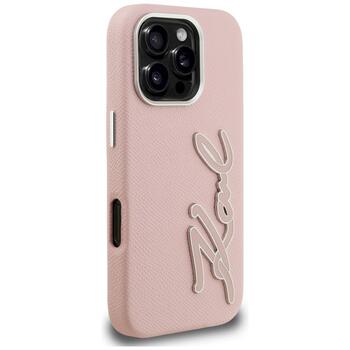 Karl Lagerfeld FW Grained Signature Logo Case Защитный чехол для iPhone 16 Pro Max / розовый (KLHCP16XPGFKSRSP)