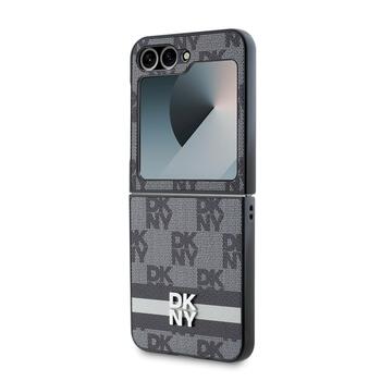 DKNY PU Leather Checkered Pattern and Stripe Case Aizsargapvalks priekš Samsung Galaxy Z Flip 6/7 FE / melns (DKHCZF6PCPTSSK)
