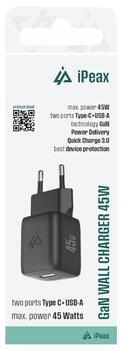 iPeax GaN USB-C / USB-A 3арядное устройство 45W (90010128)