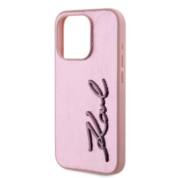 Karl Lagerfeld Wrinkled PU Signature Logo Case Защитный чехол для iPhone 15 Pro / розовый (KLHCP15LPFMFBKMP)