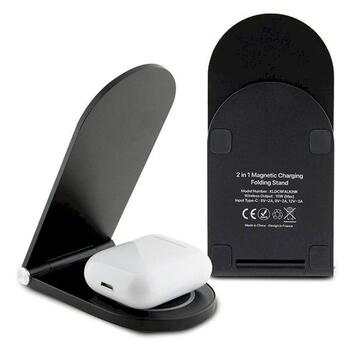 Karl Lagerfeld foldable wireless charger 2-in-1 KLDCRFALKINK Зарядное устройство 15W / чёрный Ikonik MagSafe (KLDCRFALKINK)