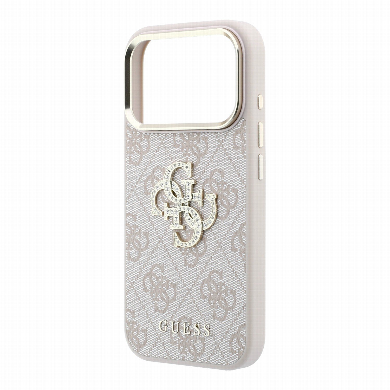 Guess PU 4G Strass Metal Logo Case Aizsargapvalks priekš iPhone 18 Pro Max / rozā (GUHCP18X6P4DSMLP)