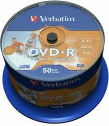 Verbatim Матрицы DVD-R AZO 4.7GB 16x Wide Printable non ID,50 Pack Spindle (43533V)