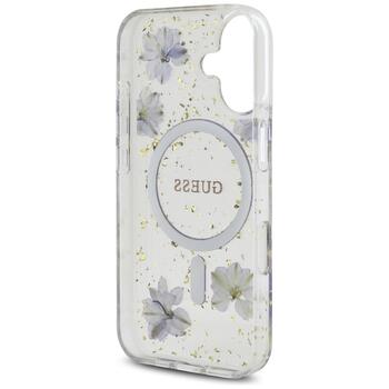 Case Guess Resin Flowers Glitter MagSafe Защитный чехол для iPhone 16 / фиолетовый (GUHMP16SRBFGFGMU)