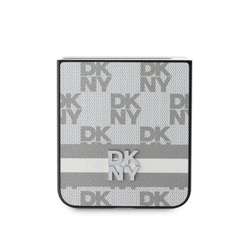 DKNY PU Leather Checkered Pattern and Stripe Case Aizsargapvalks priekš Samsung Galaxy Z Flip 6/7 FE / bēšs (DKHCZF6PCPTSSE)