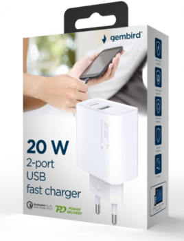 Gembird 2-port USB Fast Charger Tīkla Lādētājs (TA-UC-PDQC20-01-W)