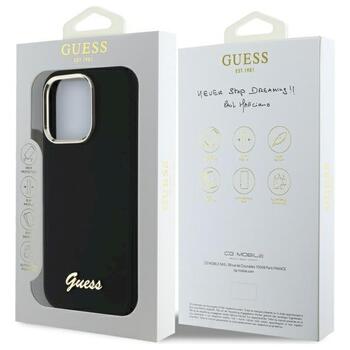 Guess GUHCP16LSMBSLK Silicone Script Metal Logo & Frame Защитный чехол для iPhone 16 Pro 6.3