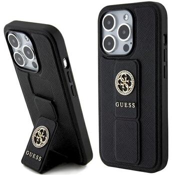 Guess GUHCP15XPGSSADK Grip Stand 4G Saffiano Strass Защитный чехол для iPhone 15 Pro Max 6.7