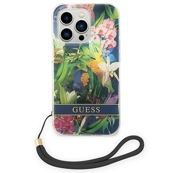 Guess GUOHCP14LHFLSB Flower Strap Aizsargapvalks priekš iPhone 14 Pro 6,1