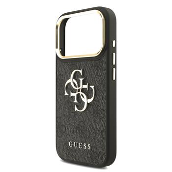 Guess PU Leather 4G Metal Logo Gold Frame Case Aizsargapvalks priekš iPhone 17 Pro / melns (GUHCP17L4GMGCGR)