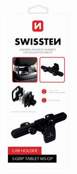 Swissten S-Grip M5-OP Универсальный Держатель с Магнитом На Подголовник для Планшетов / Телефонов / GPS (SW-CH-M5-OP-BK)