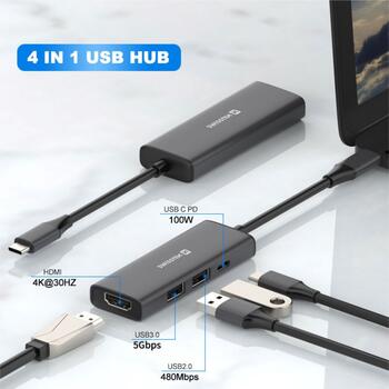 Swissten 4in1 USB-C Hub Многопортовая док-станция 100W / HDMI 4K / 2x USB-A (44040201)