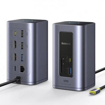 Baseus Air Spacemate 12-в-1 USB-C док-станция 2xHDMI 4K@60Hz | 2xUSB-C 10Gb/s | 2xUSB-A 5Gb/s | 2xUSB-A 480Mb/s | RJ45 | SD/microSD | USB-C PD / серый (B00568103813-00)