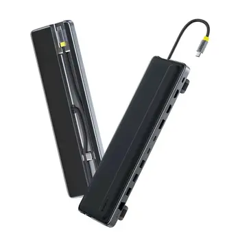 Baseus EliteJoy EH3 Док-станция 12-в-1 USB-C | 2xHDMI 4K@60Hz | DP 4K@60Hz | 2xUSB-C 10Gb/s | 2xUSB-A 5Gb/s | USB-A 480Mb/s | SD/microSD 3.0 | RJ45 1Gb | USB-C PD / серая (B0114200)