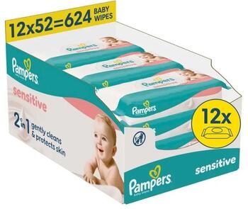 Pampers Sensitive Mitrās Salvetes Zīdaiņiem 12 Iepakojumi 624 gab. (80874487)
