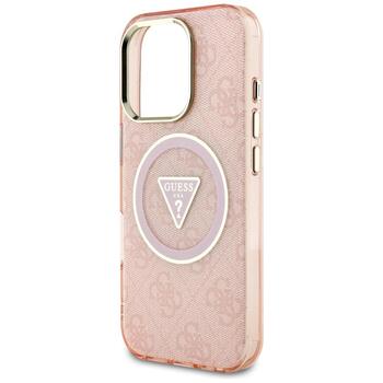 Guess IML Metal Glitter 4G Circle Triangle MagSafe Aizsargapvalks priekš iPhone 16 Pro / rozā (GUHMP16LHG4PRTGP)