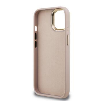 Guess PU 4G Metal Logo Stand Camera Frame Case Защитный чехол для iPhone 15 / розовый (GUHCP15SPCS4GP4P)