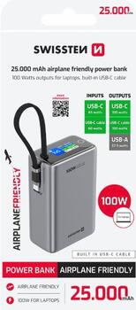 Swissten Power Bank 25000 mAh (96.25Wh) 100W co Встроенный кабель USB-C (22013977)