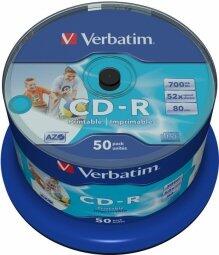 Verbatim Матрицы CD-R AZO 700MB 1x- 52x Wide Printable non ID,50 Pack Spindle (43438V)