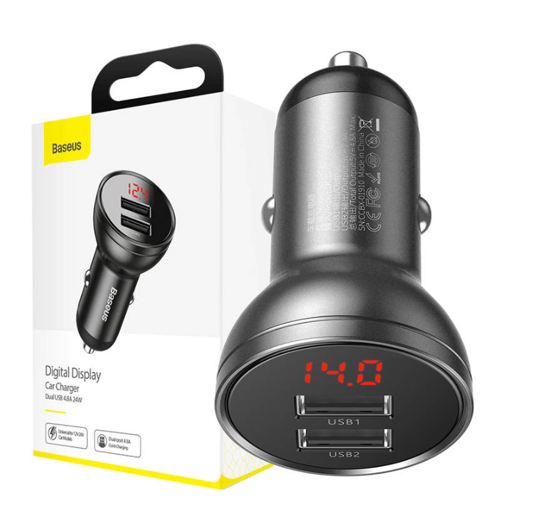 Baseus Digital Display Auto Lādētājs USB-A / 24W (CCBX-0G)