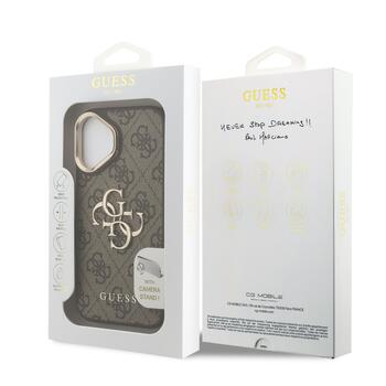 Guess PU 4G Metal Logo Stand Camera Frame Case Защитный чехол для iPhone 16 / коричневый (GUHCP16SPCS4GP4W)