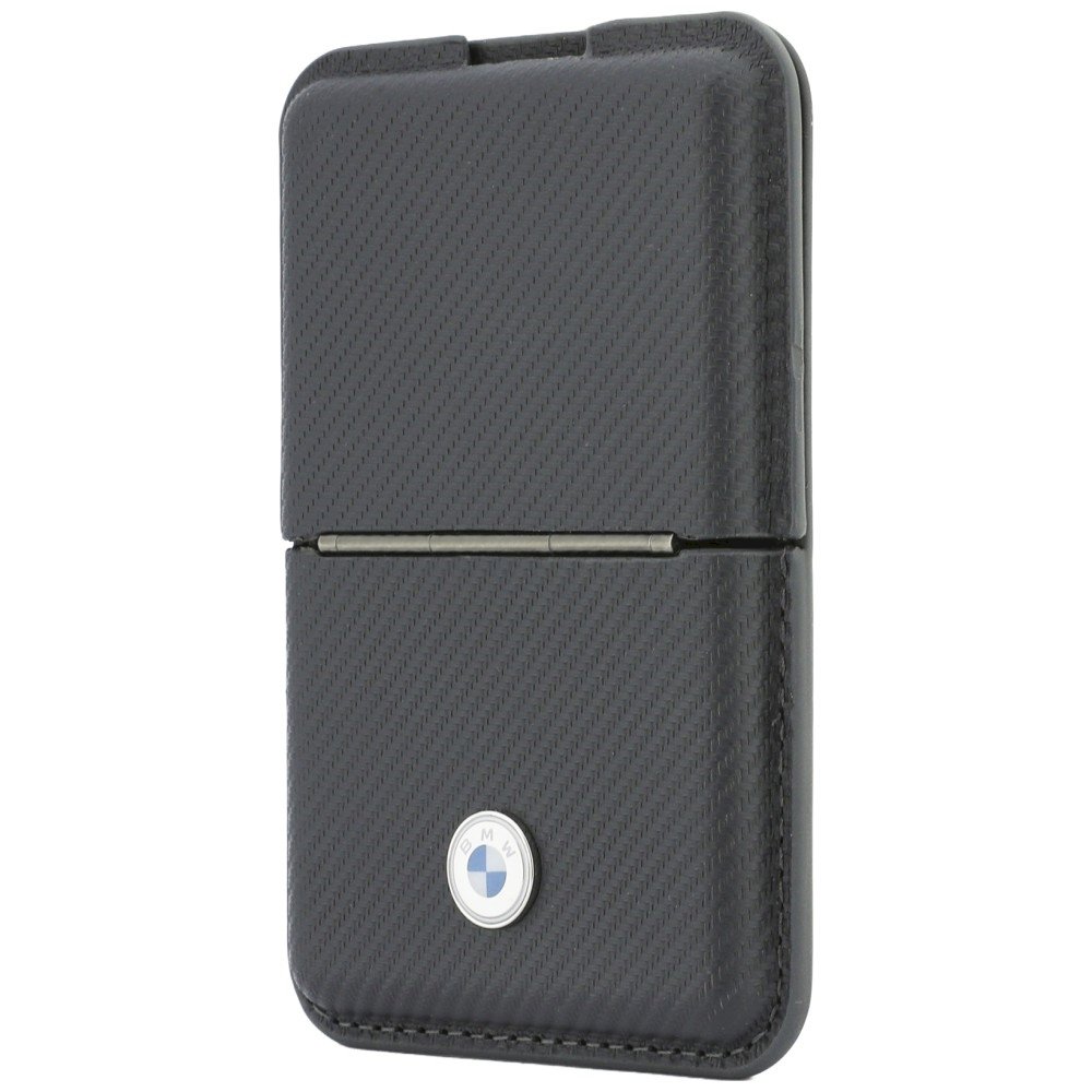 BMW Carbon Wallet Case Metal Logos MagSafe Telefona maciņš ar rāvējslēdzēju / antracīta (BMOWMCS26PTKLG)