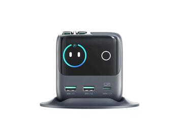 Joyroom JR-TRD01 Desktop Charger GaN Fast Charger U+U+C Зарядное устройство PD 140W PD3.1 PPS AFC SCP FCP QC3.0 со встроенным 2x Type-C кабелем PD 100W / серый (JR-TRD01-GRY)