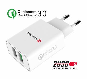 Swissten Premium Tīkla Lādētājs 2x USB / QC3.0 23W (SW-T-23W-QC30-W)