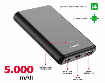 Swissten Line Power Bank Переносная зарядная батарея USB / USB-C / Micro USB / 10W / 5000 mAh (22013910)