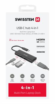 Swissten 4in1 USB-C Hub Многопортовая док-станция 100W / HDMI 4K / 2x USB-A (44040201)