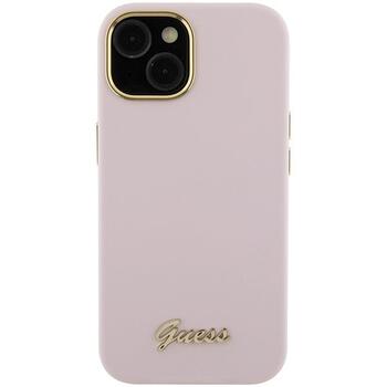 Guess Silicone Script Metal Logo & Frame Back Case Защитный Чехол для Apple iPhone 15 (GUHCP15SSMBSLP)