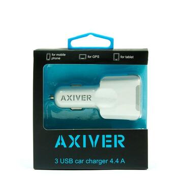 Axiver Triple Premium Auto Lādētājs 3 x USB 4.4A Balta (ACC44-3U)
